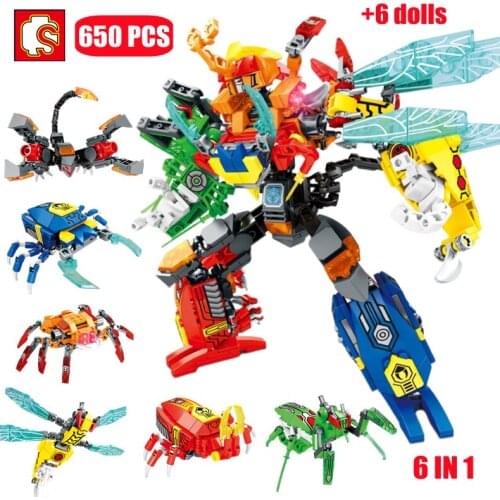 SEMBO Insect Transforming Mecha 6IN1 Building Blocks Kits Deformation Robot Mech Animal Bricks DIY Educational Toy For Children