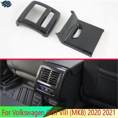For Volkswagen Golf VIII (MK8) 2020 2021 Car Accessories Carbon Fiber Style Plated Armrest Box Rear Air Vent Frame Trim Cover