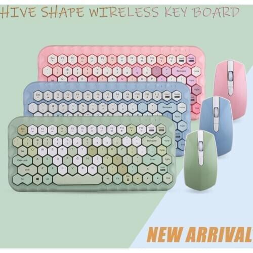 2.4G Wireless Mini Keyboard＆mouse Set Diamond Hive Shape Noiseless Keyboard for Laptop Desktop Pad
