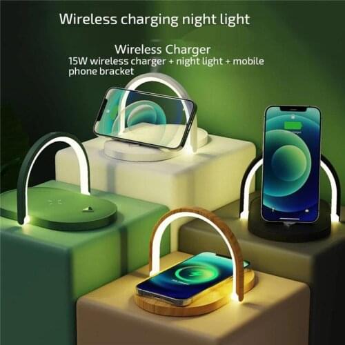 15W Wireless Charger With Table Lamps Fast Charging For IPhone Holder Night Light Phone Stand Desk Lamp For Samsung S10 S9 Plus