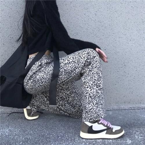 New Mens And Womens Casual Pants Ins Trend Leopard Print Four Seasons Wild Wide-Legged Straight Drape Washable Trousers Loose