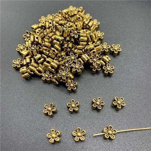 50pcs 6x6mm Alloy Beads Cap Ancient Golden Charms Flower Shape Pendant Charms For Jewelry Making DIY Accessories