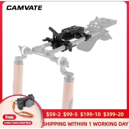 CAMVATE Manfrotto Quick Release Plate Assembly With 15mm Rod Clamps & Lens Support For DSLR Camera Shoulder Rig Support System