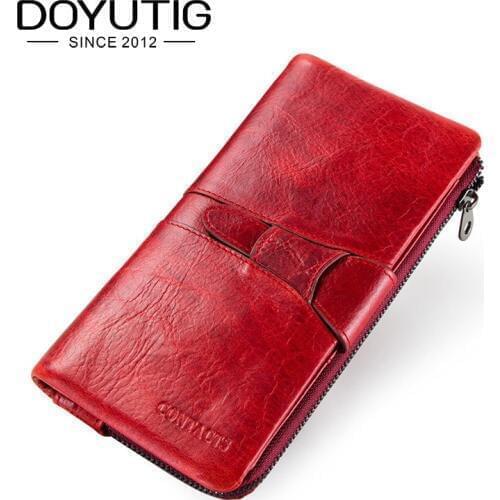DOYUTIG Classical Ladies Genuine Leather Long Wallets Red /Grey / Green Color Fashion Real Leather Women Cluthes Money Bag A206