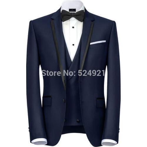 Brand New Groomsmen Navy Blue Groom Tuxedos Notch Lapel Men Suits Wedding Best Man ( Jacket+Pants+Vest+Bow Tie ) C422