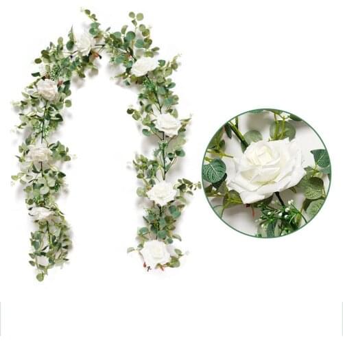 Silk Artificial Rose Vine Hanging Flowers For Wall Christmas Rattan Fake Plants Leaves Garland Romantic Wedding Home Decoration