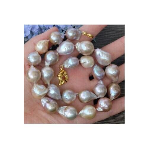 Jewelr 005427 15x20MM natural Purple Nucleated Flameball Baroque Pearl Necklace