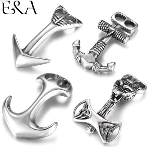 2Pieces Stainless Steel Viking Thors Hammer Hooks Curved Double Hole 6mm for Bracelet Jewelry Making Findings DIY Accessories