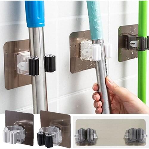Mop Hook Adhesive Multi-Purpose Hooks Wall Mounted Holder RackBrush Broom Hanger Kitchen Bathroom Organizer