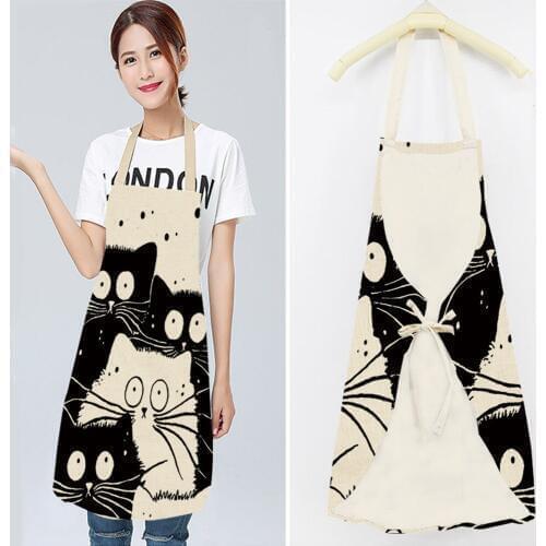 Kitchen Aprons Funny Dog Bulldog Cat Printed Linen Men Women Home Cleaning Tools NEW