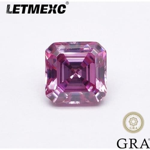 Letmexc Loose Pink Moissanite Gemstone Asscher Cut VVS1 2.0 ct for Custom Jewelry
