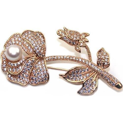 MADALENA SARARA AAAA Zircon Inlaid Pearl Brooch Silver Plated Copper Rose Flower Style Fine Brooch Pin For Women Jewelry