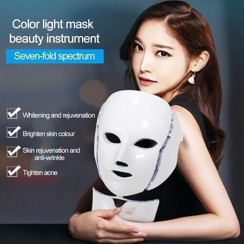 Wakeforyou 7 Colors Light LED Facial Mask With Neck Skin Rejuvenation Face Care Treatment Beauty Anti Acne Therapy Whitening