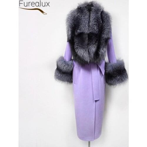 FUREALUX Real Sheepskin Coat With Natural Silver Fox Fur Collar Autumn Winter Fashion Self-cultivation Clothing Street Style