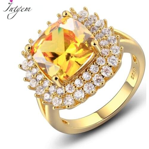 925 Silver Fashion Jewelry Rings Champagne Yellow 2 Colors With Created Smoky Quartz Stones GenuineFine Jewelry Ring Wholesale