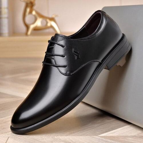 2021 New Men Genuine Leather Oxfords Elegant Men Formal Dress Shoes Bridegroom Shoes Cowhide Round Toe Lacp-up mens shoes