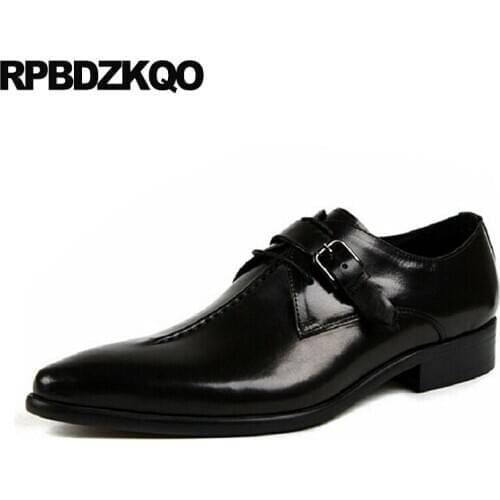 Genuine Leather Monk Strap Wedding Plus Size Men Dress Shoes With Buckled Pointed Toe Black Luxury Prom Cow Real High Quality