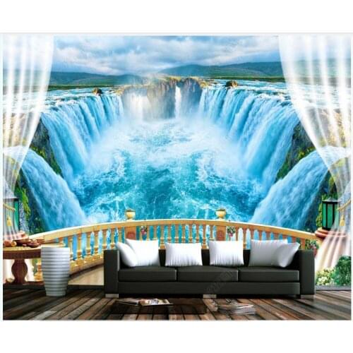 3d photo wallpaper custom mural Landscape balcony lake blue sky waterfall white cloud decor living room wallpaper for walls 3 d