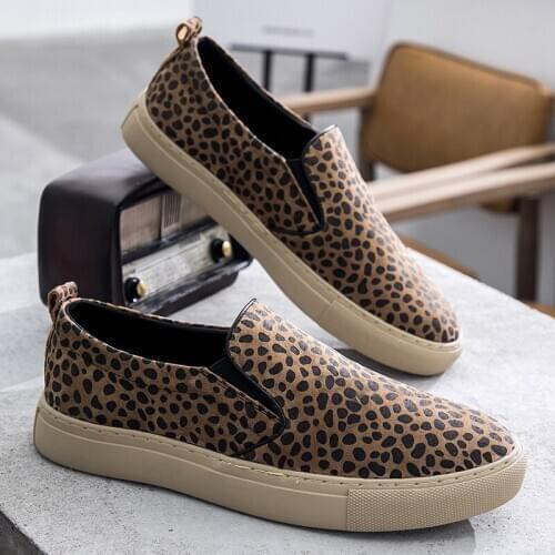 NEW Brand High Quality Leopard Loafers Mens Leather Casual Shoes Fashion Sneakers Flats Oxfords Shoes for Men R6-73