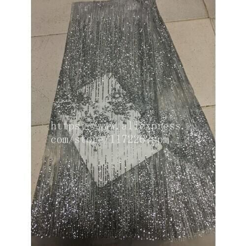 New Design African glued glitter Lace Fabric in silver JRB-00362 French Tulle Lace Fabric