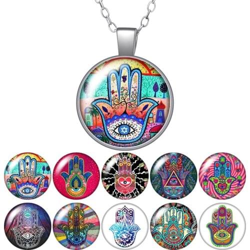 Eye Hand patterns Round Glass Cabochon Photo Pendant Necklace Women Jewelry Party Birthday Gift 50cm ZB0990