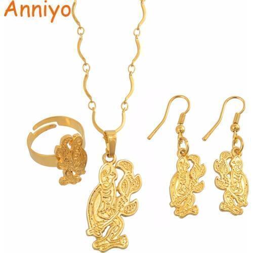 Anniyo PNG Monkey Necklaces Earrings Ring Jewelry Sets for Womens,Papua New Guinea Fashion Ethnic Jewelry #112606