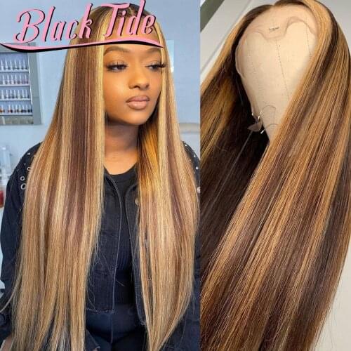 Straight Closure Wig Brazilian 200% Remy P4/27 Highlight Transparent 13x4 Lace Front Human Hair Wigs 30 Inch Lace Front Wig