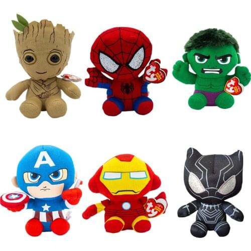 6"15 cm Ty Big Eyes Plush Toy Spider Man Captain America Iron Man Groot Panther Soft Doll Boy and Girl Birthday Halloween Gift