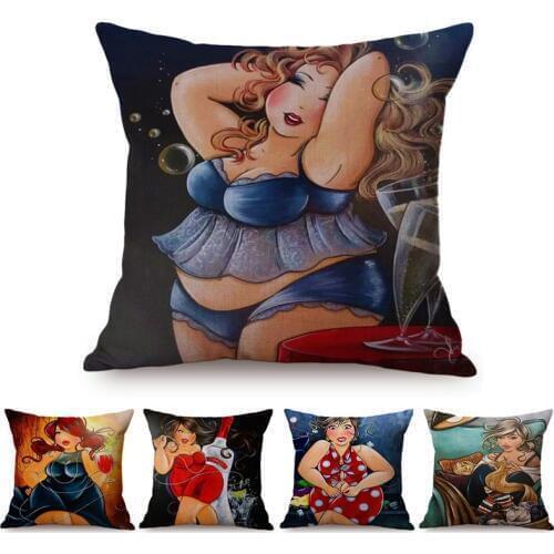 Pop Art Sexy Fat Girl Night Life Decorative Pillows Cover Nordic Fashion Woman Big Ass Print Home Decor Bar Sofa Cushion Cover