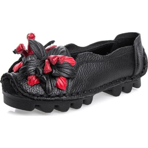National Wind Flowers Flat Shoes Women Handmade Genuine Leather Shoes Women Retro Soft Bottom Flat Shoes Autumn Flats Shoes