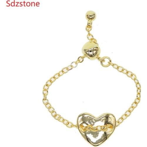 Silder adjustable chain ring fashion women gold color delicate chain ring oval heart Rings