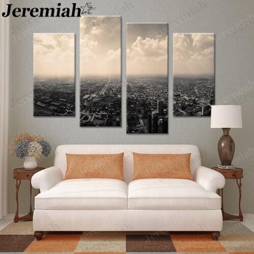 Nordic Grey City Landscape Canvas Painting High Altitude Scenery Poster Wall Art 4 Pieces of Modern Home Decoration Accessories