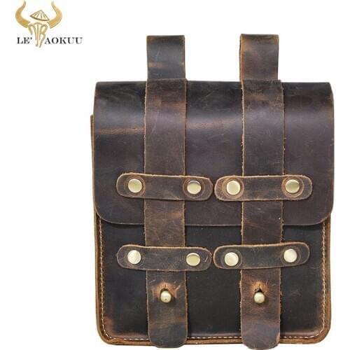 Vintage Crazy Horse Leather Male Gift Small Summer Pouch Design Cigarette Case 6" Phone Pouch Travel Fanny Waist Belt Bag 1608
