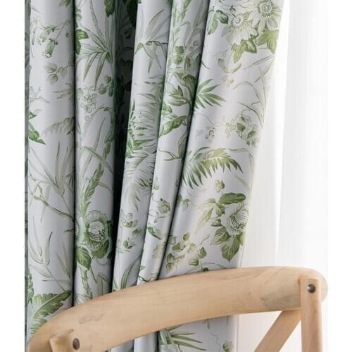 Green Floral Curtain For Living Room Pastoral Country Polyester Cotton Bay Window Treatment Drapes JS269C