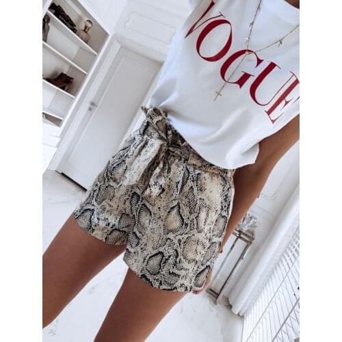 Women Summer Animal Snake Print High Waist Casual Loose Short Shorts Beach Party Clubwear