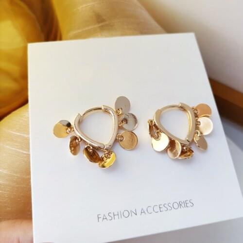 Temperament net red disc tassel earrings metal heart vintage ear buckle ear clip jewelry for women