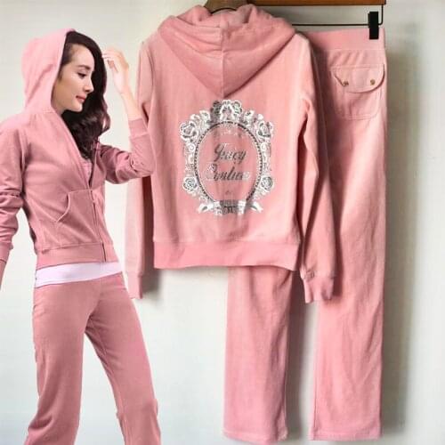 Velvet Women 2 Piece Set Hoodie Sweatshirt Zipper Tops High Waist Wide Leg Pants Tracksuit Sporty Casual Outfit Elegant S-2XL