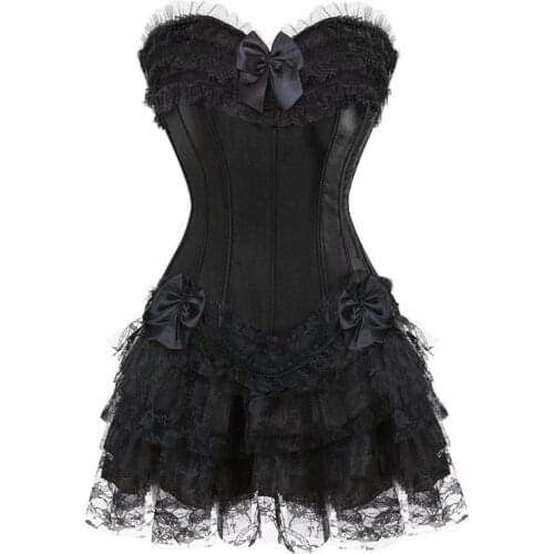 Sapubonva corset and skirt set tutu costume gothic corset tank tops for women floral lace trim corsets dress vintage cosplay