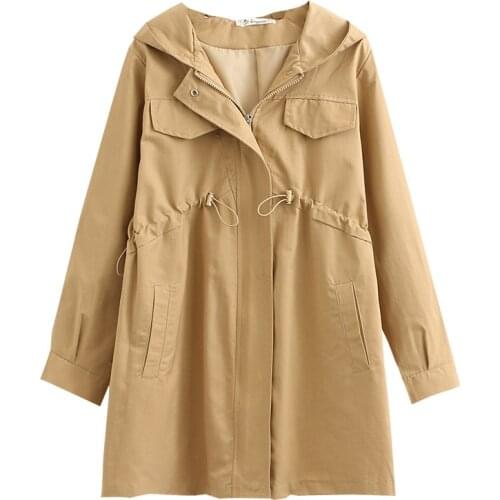 Spring 2021 Women Trench Coat Oversize Fashion Casual Clothes Female Outerwear Hooded Drawstring Waist Chaqueta De Mujeres