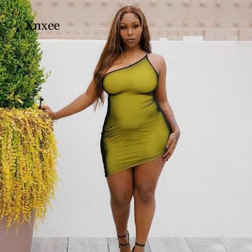 Mesh Splicing Halter Tie Up Dresses Women One Shoulder 2021 Summer Casual Street Sexy Backless Sleeveless Mini Dress Female