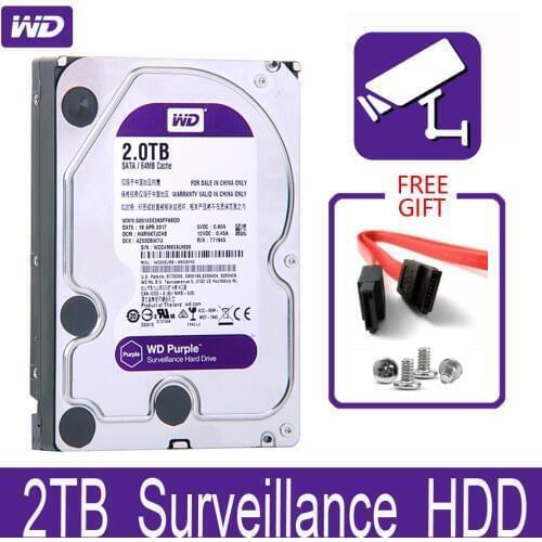 WD Purple 2TB Surveillance Internal Hard Drive Disk 3.5" 64M Cache SATA III 6Gb/s 2T 2000GB HDD HD Harddisk for CCTV DVR NVR