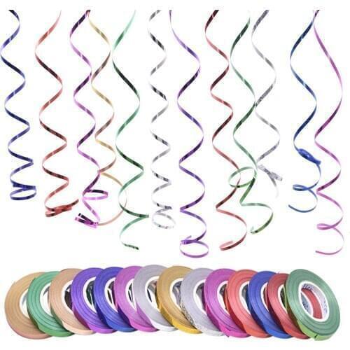 10pcs/lot 5mm*10m Golden Silver Foil Laser Balloon Ribbon for Wedding Birthday Christmas New Year Event Party Decor Balloon Rope