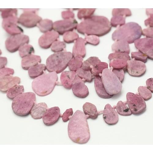 15.5''/Strand, Natural Rubys Stone Freeform Slice Loose Beads Findings,Drilled Pink Stone Beads Charms For DIY Jewelry Making