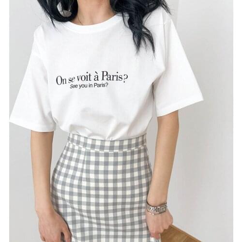 2020 Basic Pure Color Casual Shirts Letter Print Short Sleeve Cotton T Shirt Harajuku Tops For Women Summer Tees