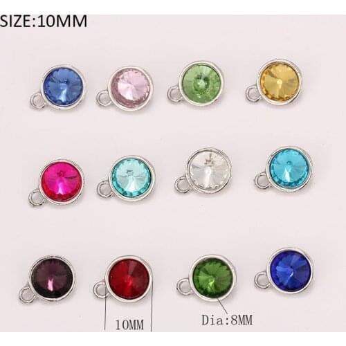 2020Expandable Wire Ring Bangle 10MM Crystal Rhinestone Birthstone Charm Pendant Mix 12 Colors X 5 Pcs Each Color Pendant