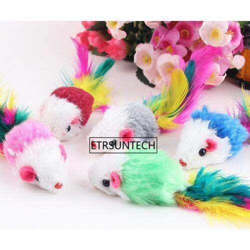 300pcs False Mouse Pet Cat Toys Mini Playing Toys with Colorful Feather Pet Cat Feather Mouse Toys