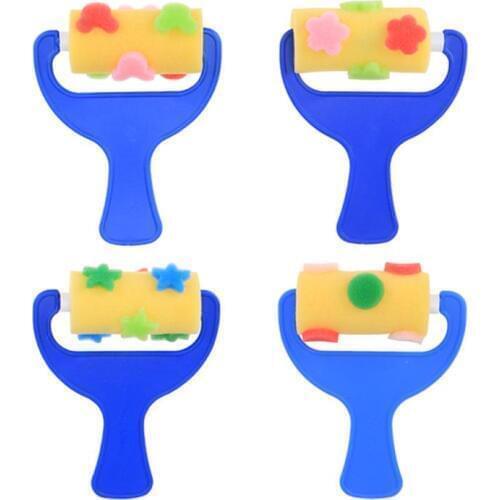 4Pcs/set Sponge Paint Brush Plastic Handle Foam Roller Kids Children Art Graffiti Drawing Toy Craft Painting Tools School Supply