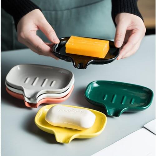 6 Colours Ceramic Unique Leak Water Soap Dish Holder Bath Hotel Shower Rest Desk Organizer Shower Tray Saver Storage Plate