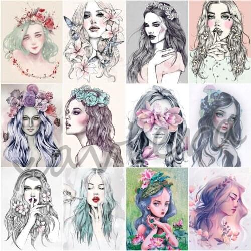 Xaviera Diy 5D Flower Girl Diamond Painting Cartoon Portrait Full Drill Cross Stitch Mosaic Rhinestone Picture Wall Decor Gifts