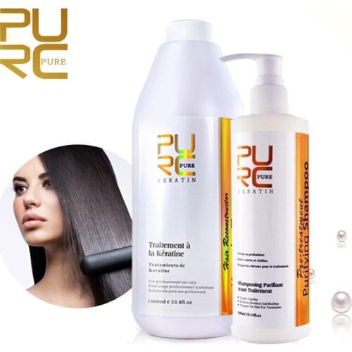 PURC 5% Brazilian Keratin Hair Treatment Hair Straightening Purifying Shampoo Set 1000ml Professional Hair Care Products
